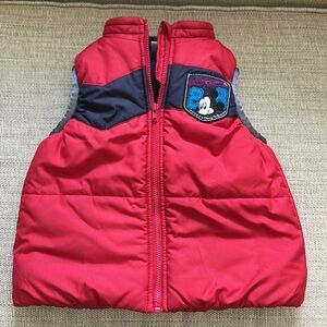 Disney Baby Fleece Lined Zip Up Quilted Vest Mickey Patch Left Chest Flaw